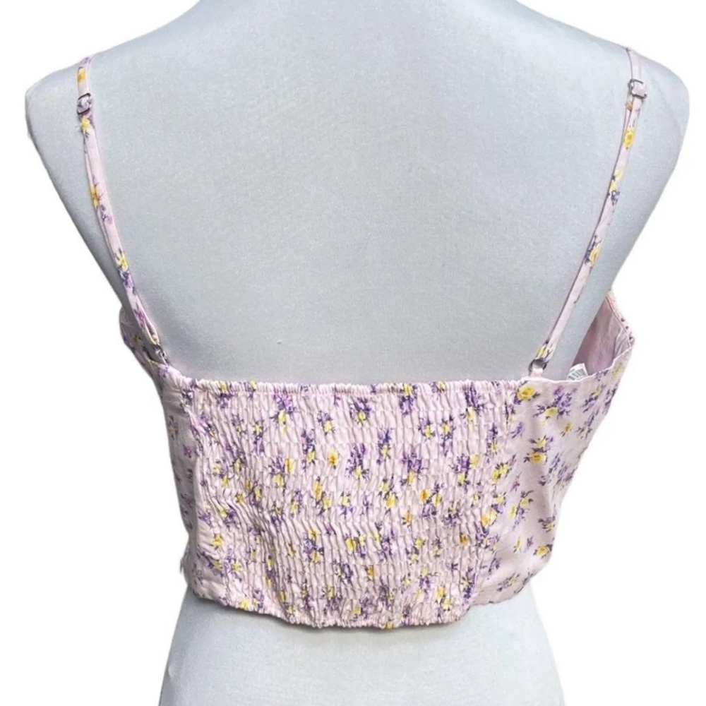 ZARA Multicolored Floral Spaghetti Strapped Crop Top Stretchy Blouse Size L NEW - Picture 5 of 7